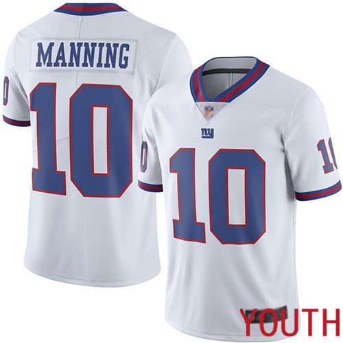 Youth New York Giants 10 Eli Manning Limited White Rush Vapor Untouchable Football NFL Jersey